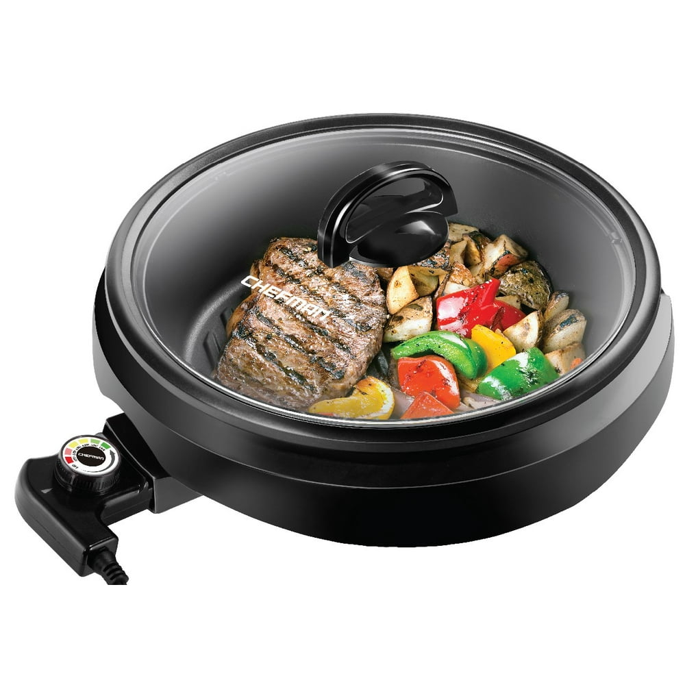 Chefman 3in1 Electric Grill Pot Skillet, Slow Cooker & Steamer, 3qt