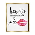 thumbnail image 2 of Stupell Industries Beauty Starts With Smiling Chic Lipstick Lips Design Graphic Art Metallic Gold Floating Framed Canvas Print Wall Art, Design by Daniela Santiago, 2 of 5