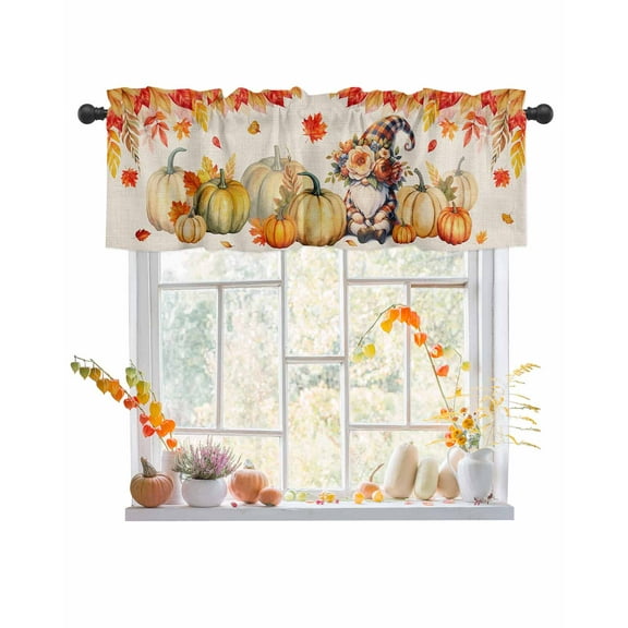Valances for Windows Fall Thanksgiving Country Pumpkin Ginkgo Biloba Dwarf Linen Rod Pocket Kitchen Curtains Home Decor Window Valance for Bedroom Living Room 42x12in