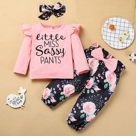 

Leutsin Newborn Infant Baby Girl Long Sleeve Ruffle Solid Tops+Floral Bowknot Pants Set