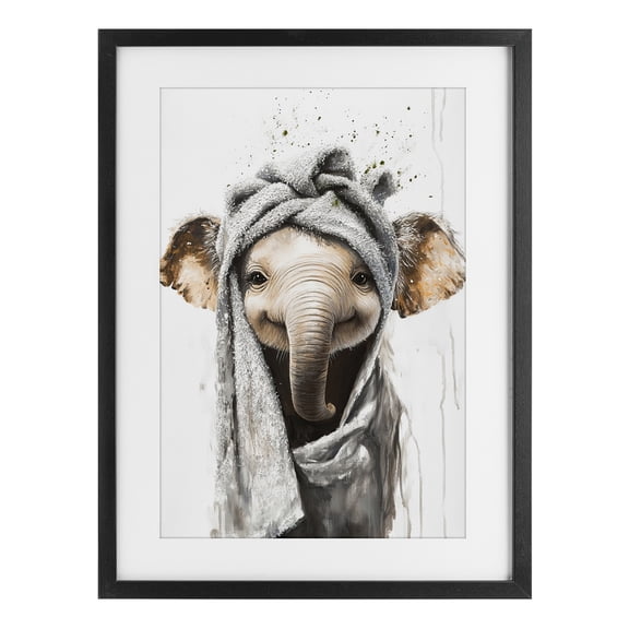 Stupell Industries Squeaky Clean Elephant Black Framed Print Under Glass, design by Tina LeCour