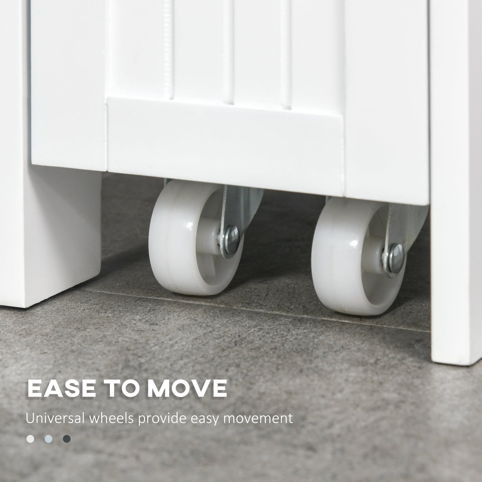 HOQBN Slim Bathroom Cabinet, Freestanding Storage Cabinet, Toilet Paper Holder with 2 Drawers, Side Towel Rack and Wheels, White