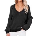 thumbnail image 1 of Jersey con cuello en V, Top de punto, moda, transpirable, manga larga, suéter suelto de punto para mujer, negro, M, 1 of 6