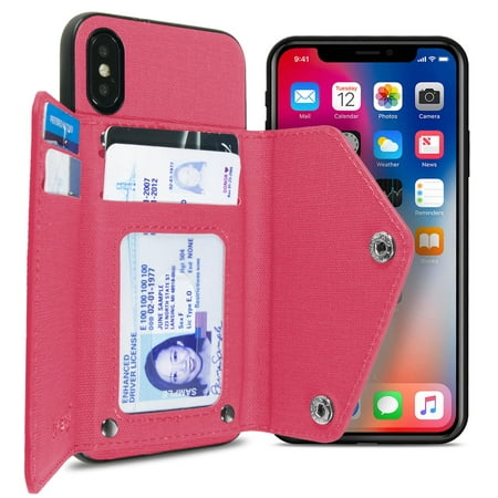 CoverON Apple iPhone XS / iPhone X / 10S / 10 Wallet Case Fabric Backed Protective Credit Card Holder Phone Cover