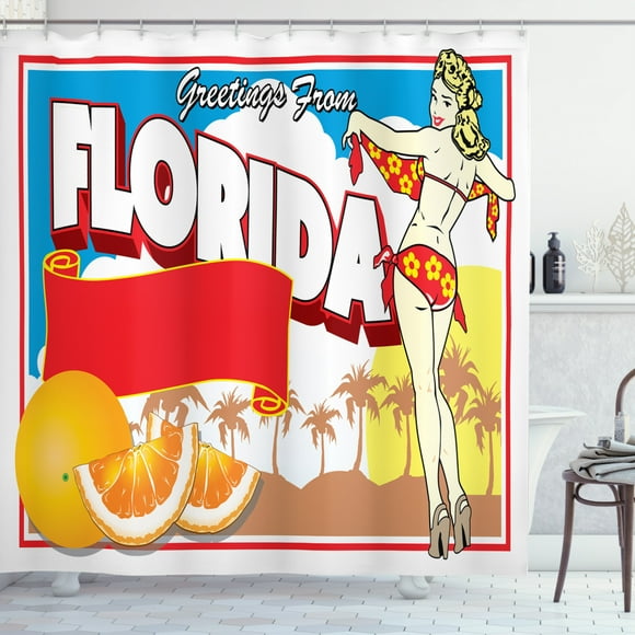 Ambesonne Florida Shower Curtain, Pin-up Girl and Oranges, 69"Wx84"L, Multicolor