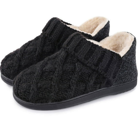 LongBay Women's Warm Wool Yarn Cable Knitted Bootie Fuzzy Slippers Memory Foam Anti-Skid Sole House Shoes Indoor Outdoor
