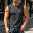 thumbnail image 2 of Men's Waffle Knit Henley Tank Top, Button Front with Chest Pocket, Breathable Sleeveless Shirt for Gym, Workouts and Muscle Fit Casual Wear, Big and Tall Sizes S-3XL Dark Gray, 2 of 9