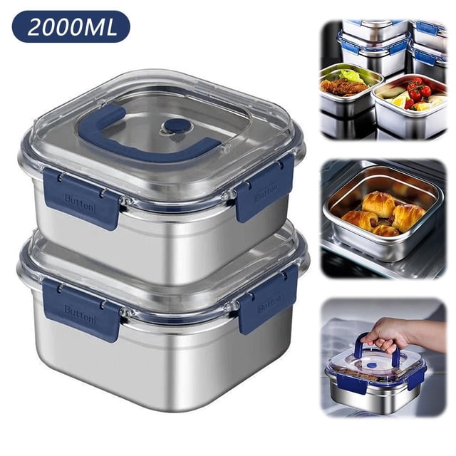 EZLIFE Contenedores de almacenamiento de alimentos a prueba de fugas Tapas herméticas Cocina Acero inoxidable Bo J ξ[ S9L1