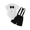 thumbnail image 1 of Conjunto de 3 piezas para bebé niño: traje de caballero, color liso, manga corta, cuello con solapa, shorts con tirantes y pajarita., 1 of 9