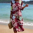 thumbnail image 2 of VBVC Women's and Women's Plus 3/4 Sleeve Midi Dress, Summer Casual Crew Neck Dress For Women, Ladies' Loose Fit Floral Dress with Pockets,Wine,S-5XL, 2 of 7