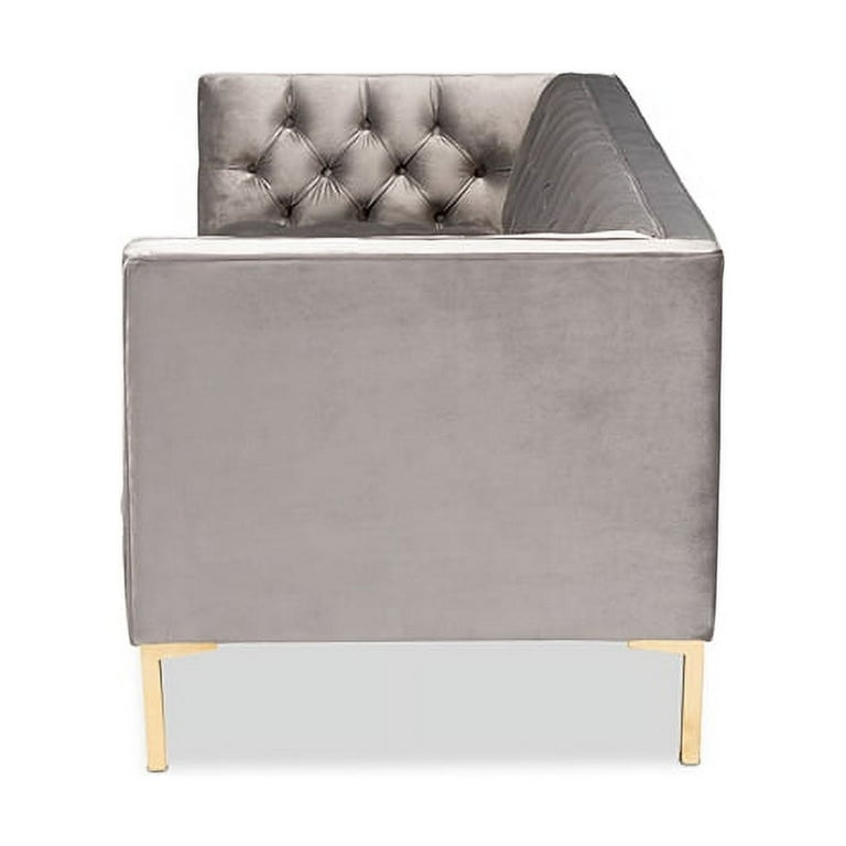 Baxton Studio Zanetta Tufted Velvet and Wood Sofa in Gray and Gold