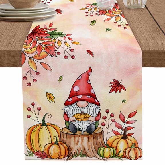 nqOlkjepod Fall Gnomes Table Runner 70 Inches Long Farmhouse Dress Scarves, Thanksgiving Pumpkins Red Maple Leaf Pink Dining Tablerunner for Coffee Table/Kitchen Island/Party Décor, 13" x 70"
