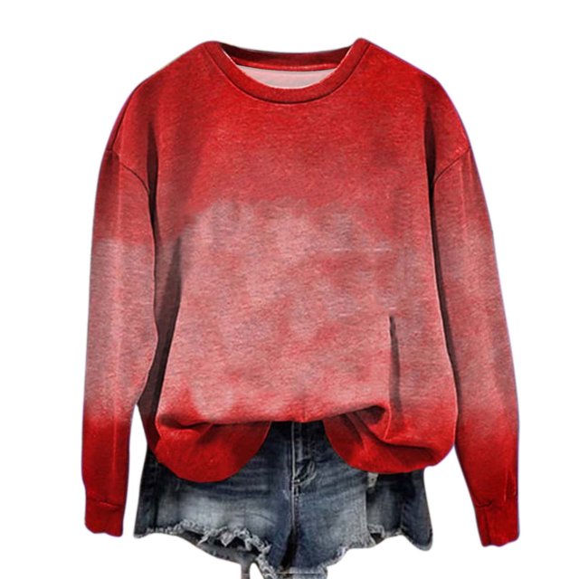 Pisexur Chandail en Molleton pour Femmes Dégradé Col Rond Chandail en Molleton Ample Surdimensionné Automne Mode Décontracté Chandail-Over Manches Longues pour Femmes