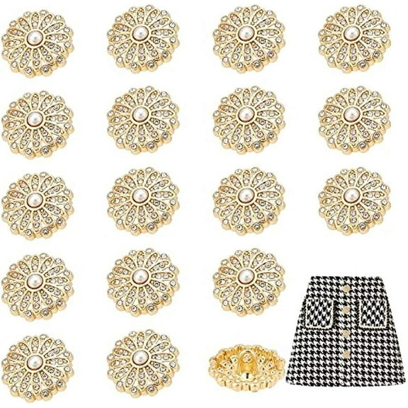 20 Pcs Shank Rhinestone Buttons 19.5mm Sew on Clothing Buttons Rhinestone Pearl Button Accessories for Coats Dress Jewelry Wedding Party and DIY Crafting Decorations (Light Gold)