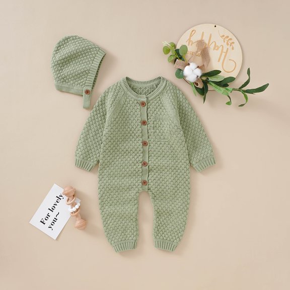 Baby Rompers Long Sleeve Infant Boys Girls Jumpsuits Clothes Autumn Solid Knitted Newborn Toddler Kids Overalls One Piece 0-18M