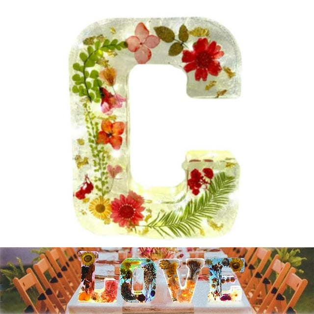 Handmade Floral Night Light Floral Resin Night Light Letter Floral Resin Night Light Flower Resin Letters With LED Light Floral Resin Letter Nightlight
