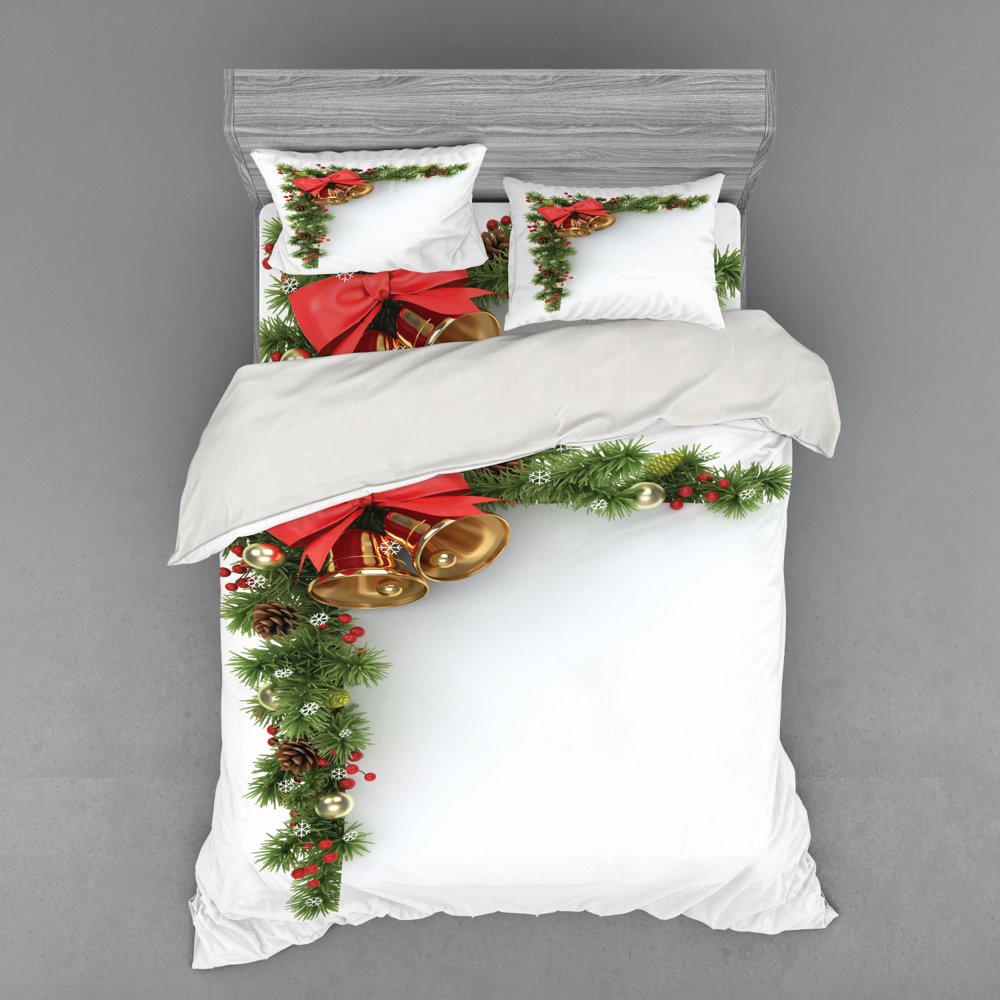 Christmas Duvet Cover Set, Coniferous Tree Ornament with Customary