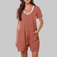 thumbnail image 2 of Summer Short Sleeve Rompers for Women Casual Shorts Jumpsuits Overalls With Pocket Beach Jumpsuit Patchwork Romper 2024 Orange,XL, 2 of 6
