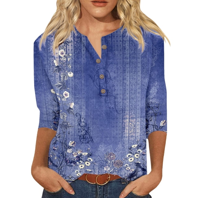 2025 Femmes Décontracté Col en V Simulé Col Roulé Femmes Manches Longues Dégradé Coloré Imprimé Géométrique Chemise d'Été Manches Trois-Quarts Polyester Spandex T
