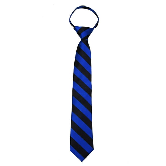 Boy's 14 inch College Striped 14 inch Zipper Necktie - Royal Black