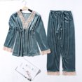 thumbnail image 2 of Lindreshi Pajamas for Women Set Long Sleeve 2pc Women Pajamas Set 2 pcs Warm Velour Lace Trim Sleepwear with Robe Soft Sleepwear, 2 of 5
