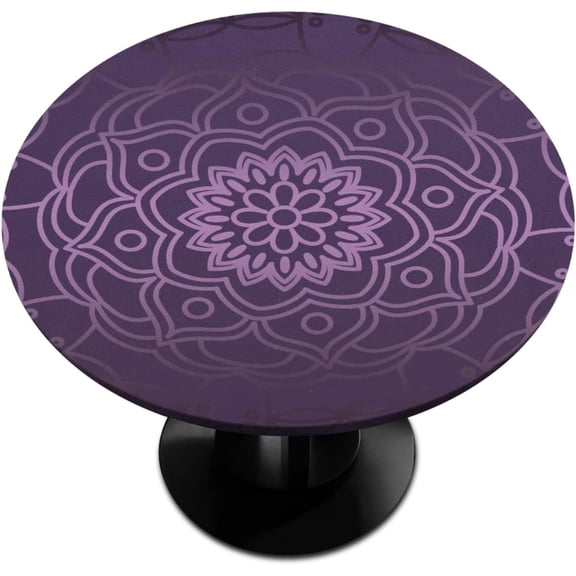 Vinyl Fitted Tablecloth Elastic Edge Design Heavy Duty Purple Flowers Marble Texture Table Cover Waterproof Oil-Proof PVC Table Cloth Stain-Resistant Wipeable for Round Table 36-42" Diameter