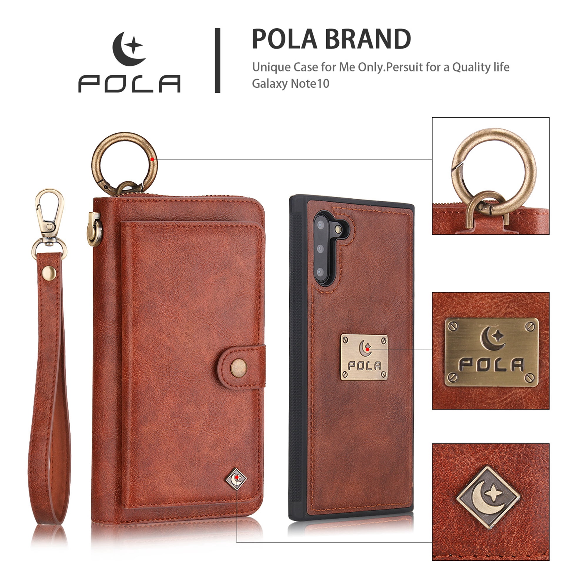Samsung Galaxy Note 10 6.3 inch Wallet Detachable Case, Dteck Zipper Purse Phone Case Multi-functional Folio Flip Leather Removable Magnetic Back Cover For Samsung Galaxy Note10,Brown
