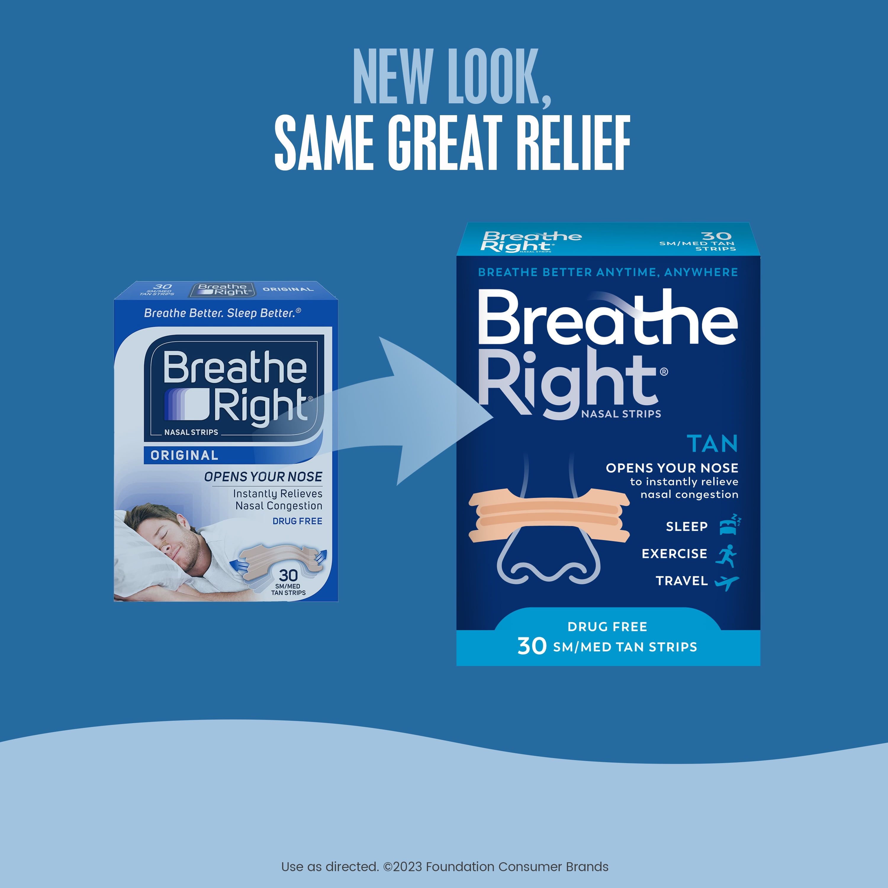 Breathe Right Original Large Tan Nasal Strips, 30 Count (Pack of 3)