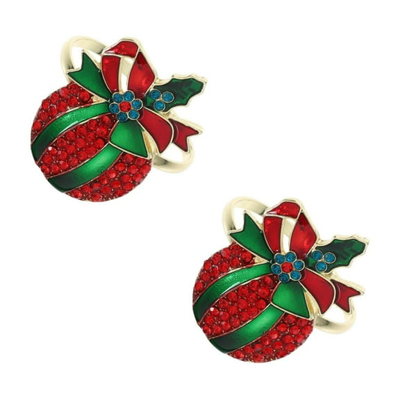 OUNONA 2pcs Christmas Bow Wreath Napkin Ring Rhinestone Xmas Napkin Holder Holiday Serviette Rings Buckle Christmas Party Table Centerpiece