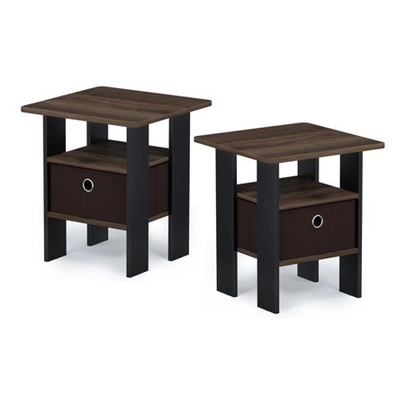 Pemberly Row Engineered Wood End Table with Bin Drawer in Walnut (Set of 2)