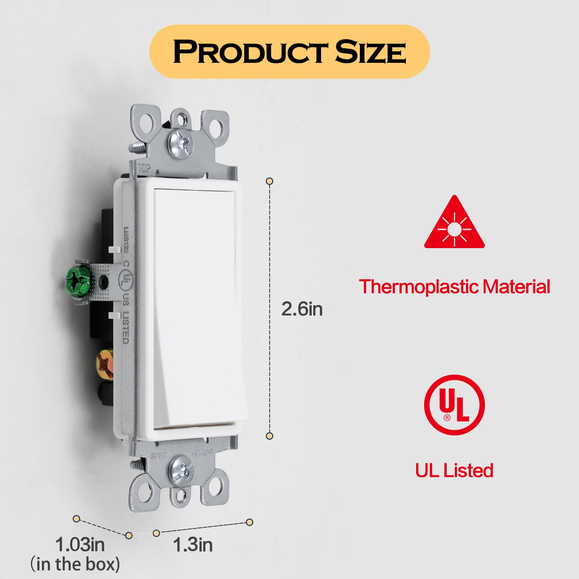 ENERGETIC 10 Pack 15 Amps Decorator Rocker 3-way Light Switch, Residential Grade Quiet Electrical on/off Wall Switch, UL Listed