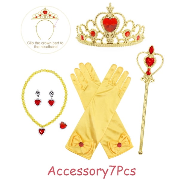 Halloween Belle Beauty And The Beast Princess Christmas Outfit Para Niños Niña Vestido De Malla Con Guantes Mangas Peluca Corona Regalo De Cumpleaños Fiesta Desgaste Conjunto Completo