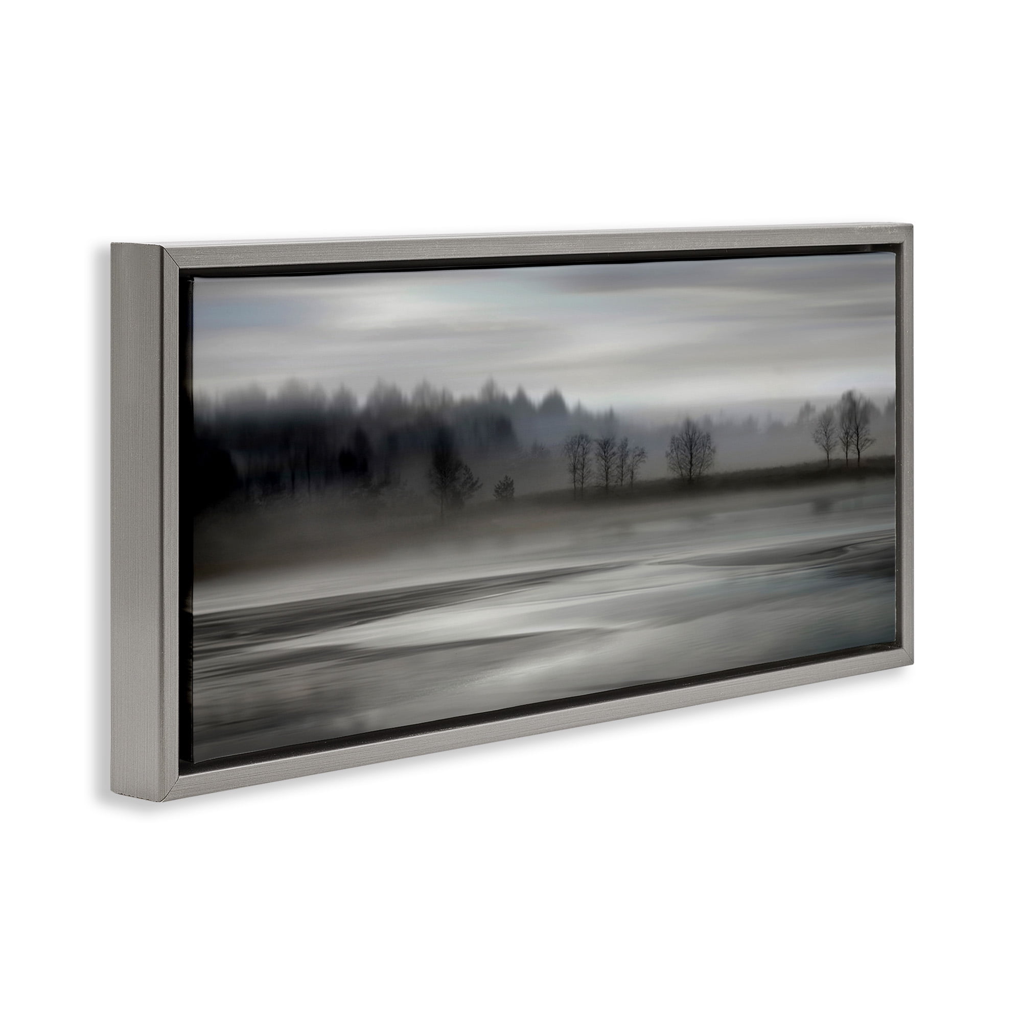 Stupell Industries Grey Nature Landscape Landscape Painting Gray Floater Framed Canvas Art Print Wall Art, 31 x 14