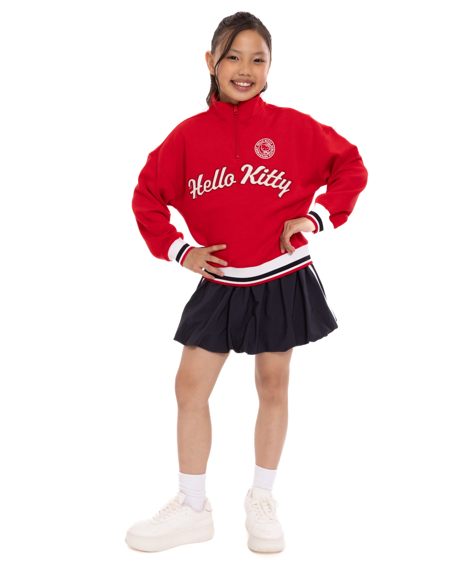 Hello Kitty Girls' Quarter Zip Graphic Pullover Sweatshirt with Long Sleeves, Sizes 4-12