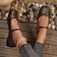 thumbnail image 3 of Rokment Vintage Ballet Flat Dress Shoes for Women 2026 Spring Fall Soft Casual Leather Square Toe Ankle Strap Low Heels Mary Jane Bridal Dressy Shoes Brown Size 7, 3 of 7