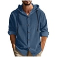 thumbnail image 2 of Gamivast Mens Button Down Shirts Long Sleeve Ribbed Texture Casual Shirts Hooded Neck Long Sleeve Shirts Solid Color Soft Beach Vacation Party Tops, 2 of 7