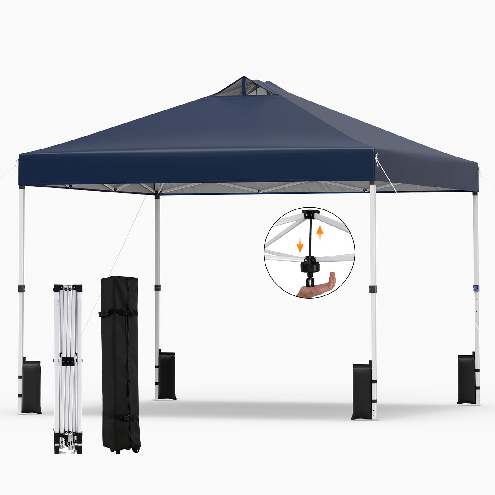 Gymax 10x10 FT Pop Up Canopy Tent 1-Person 1-Button Push Instant Setup Heavy Duty Frame Silver-Coated Top Portable Gazebo w/ 4 Sandbags Blue