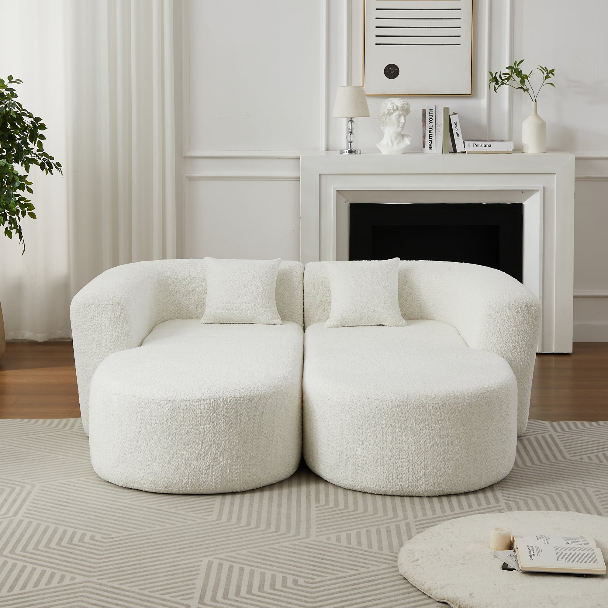Leumius 109.4" Modern L-Shape Modular Sectional Sofa, Luxury Modern Curved Back Sofa with 2 Throw Pillows, Minimalist Boneless Cloud Couch Beige