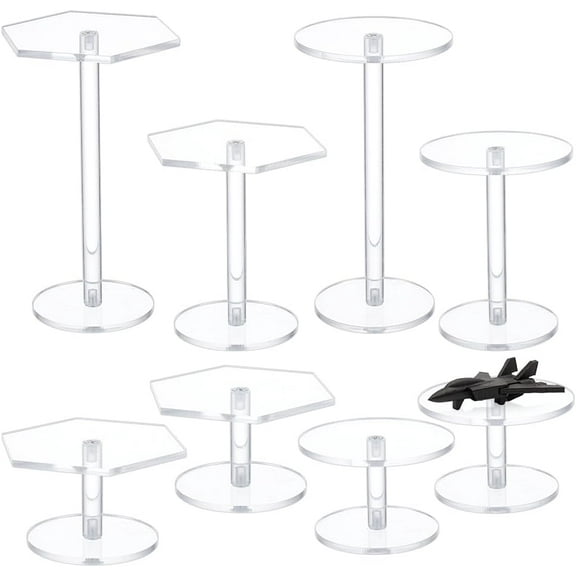 4 Sets Acrylic Display Stand 4 Styles Round Barbell Pedestal Display Flying Miniatures Display Pedestal Riser Stands