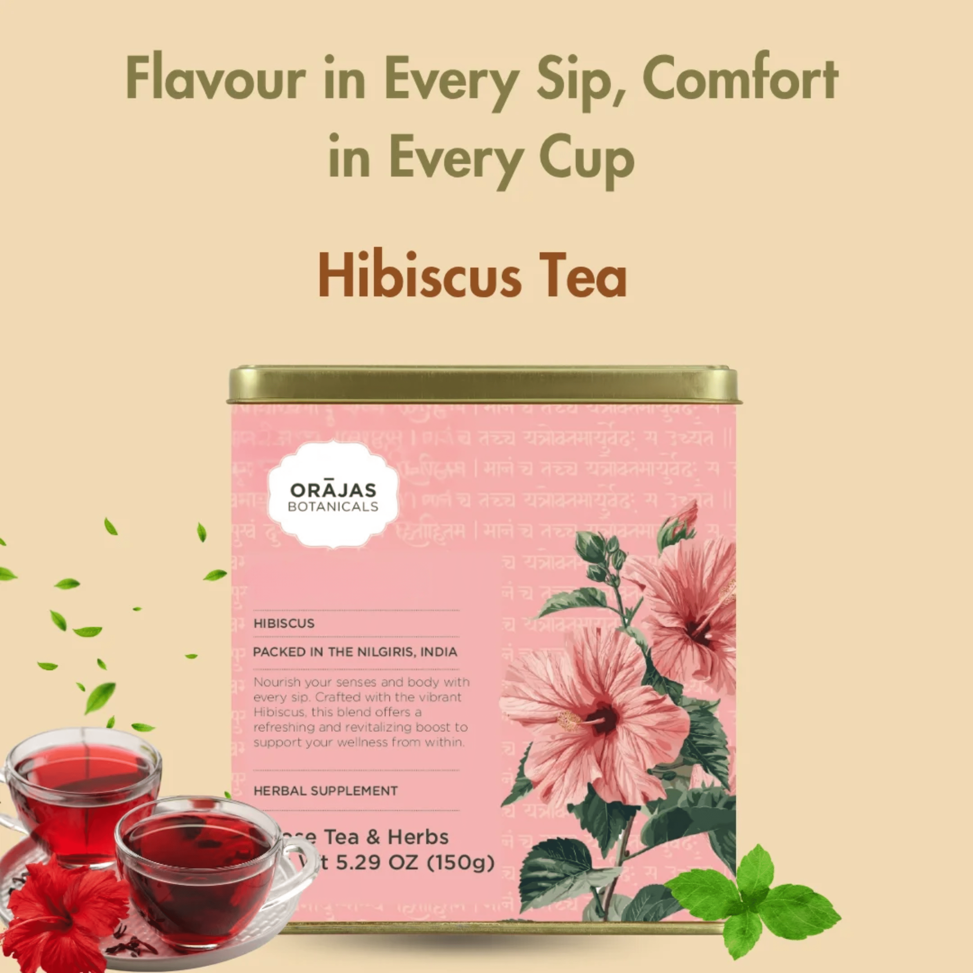 Orajas Premium Hibiscus Tea – 100% Pure Loose Leaf & Herbs, 150g (5.29 oz), Naturally Caffeine-Free