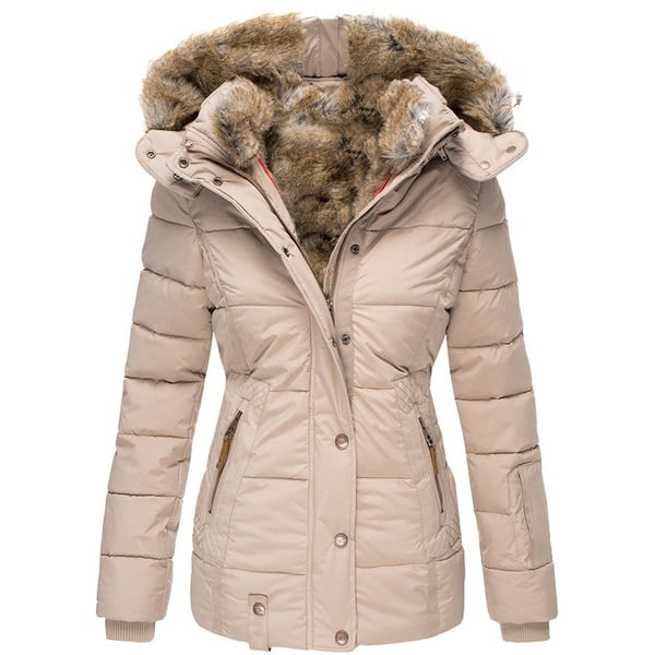 Sysea New Women S Winter Warm Hooded Coat Casual Outwear Slim Cotton Fur Collar Jacket Damen Jacken Plus Size Walmart Com Walmart Com