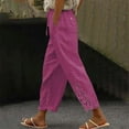 thumbnail image 4 of Flmaly vacation outfits for women High Waistband Women's Fashion Solid Color Cotton Linen Elastic Trousers Beach Casual Pants Line Vacation Outfits, 4 of 7