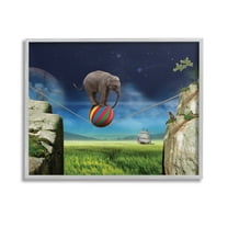 Stupell Industries Elephant Balancing on Ball Animals & Insects Painting Gray Framed Art Print Wall Art, 14 x 11