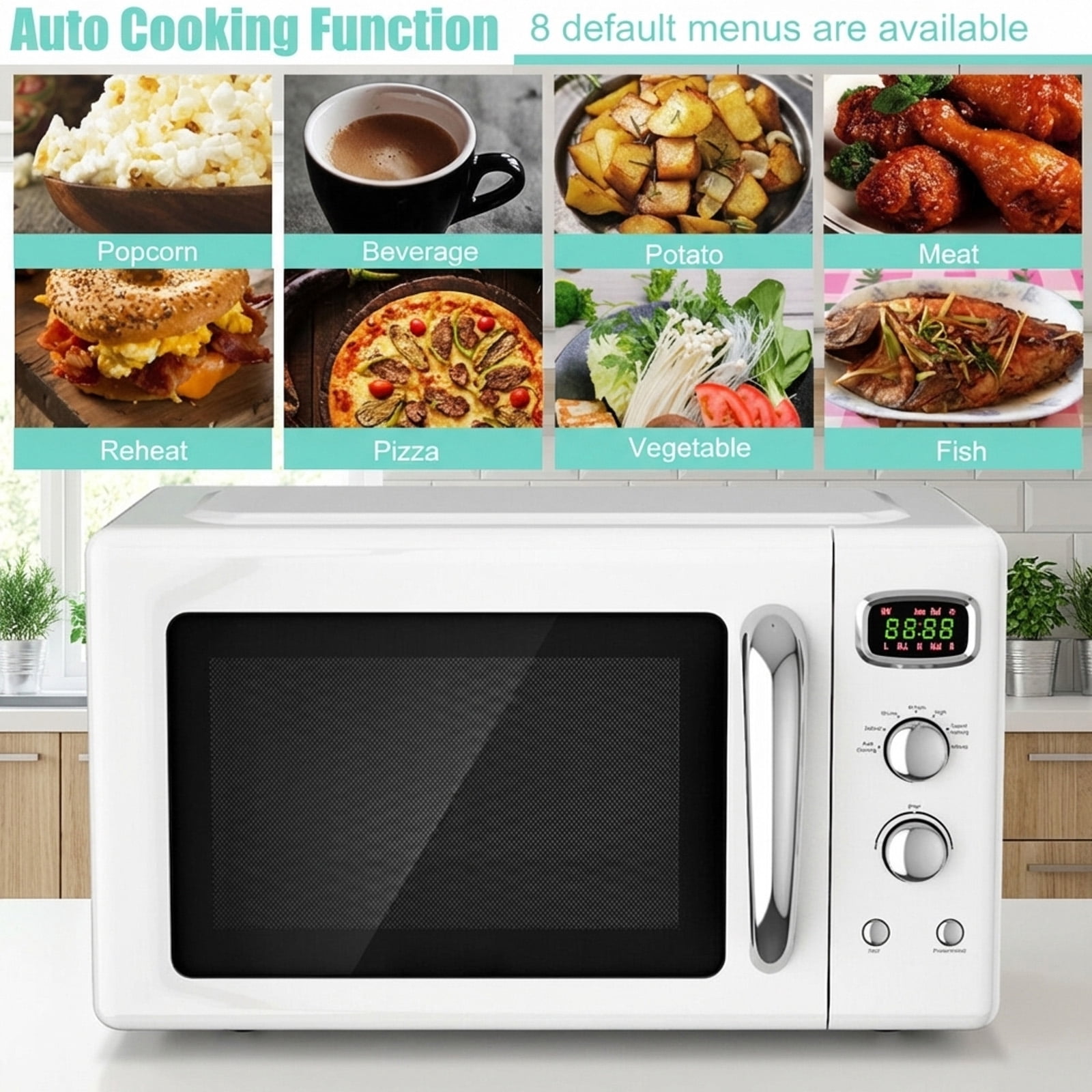 RUIE Retro Microwave Oven,900W 0.9 Cu.ft Countertop Microwave with Power Selector and Timer Knob,ETL Certified,Child Lock,Compact Microwave for Apartment Dorm Office Kitchen