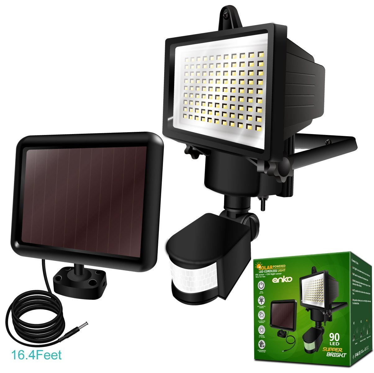 Costech 90 LED Weatherproof Ultra-Bright Solar Light Outdoor with Motion Sensor 