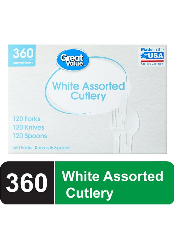 Great Value Basic White Disposable Cutlery Entertainment Set for Dining & Parties, 360 Count