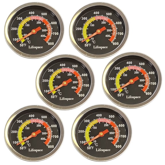 Lifespace Universal Replacement Grill / Smoker Thermometer - Colour Face 6-Pack