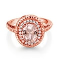 thumbnail image 2 of Gem Stone King 2.26 Ct Oval Peach Nano Morganite 18K Rose Gold Plated Silver Halo Engagement Ring, 2 of 3