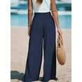 thumbnail image 5 of Women Wide Leg Pants High Waisted Trousers Linen Lounge Beach Cover Ups Flowy Pants Navy Blue L, 5 of 7
