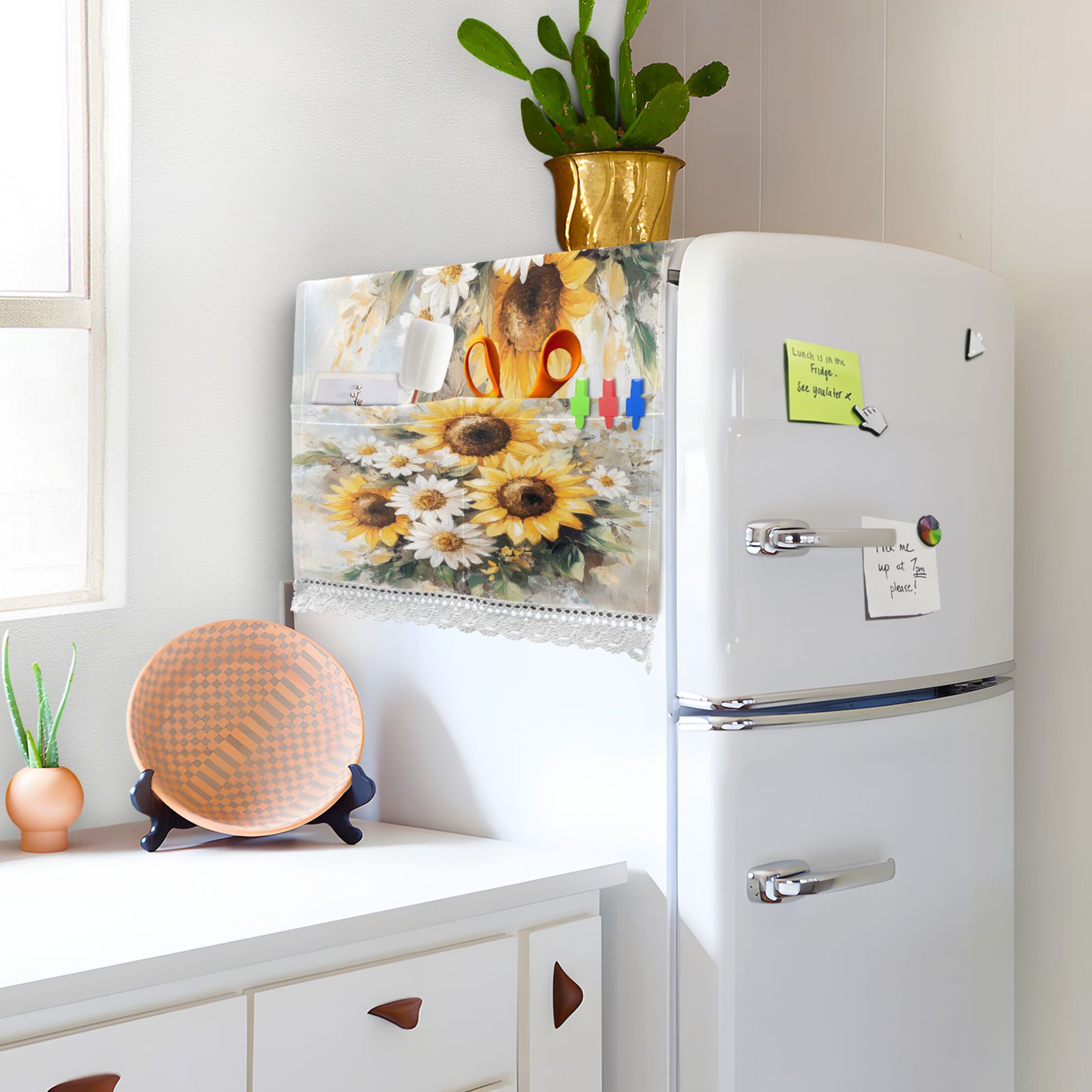 WOBOGO Sunflowers and Daisies Washing Machine Cloth Dryer Refrigerator Top Cover Protective Non-Slip Mat For Kitchen Laundry